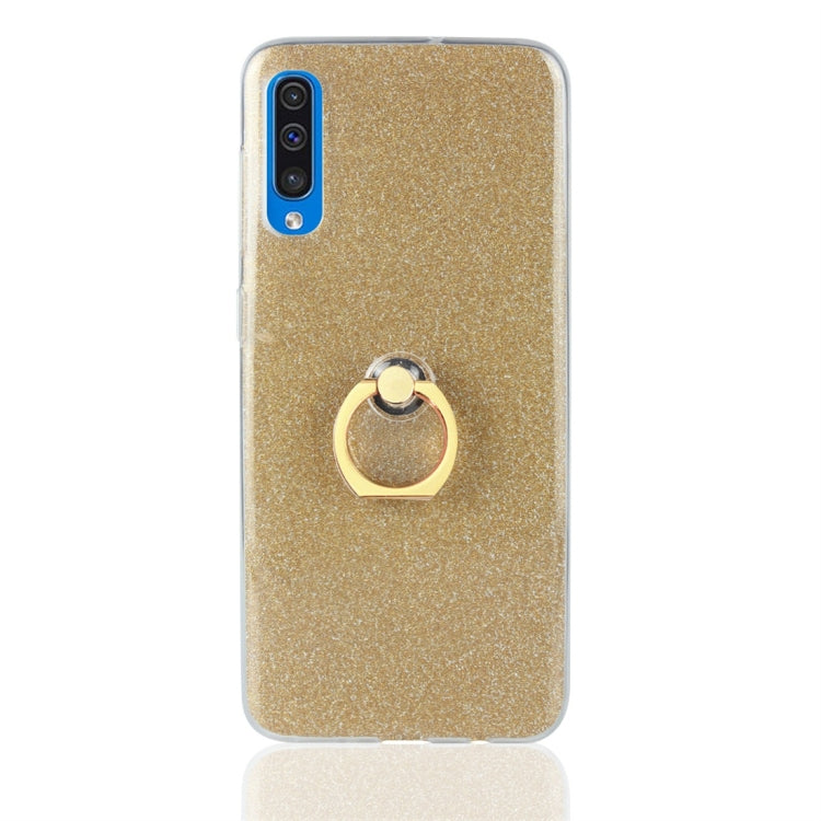 Glittery Powder Shockproof TPU Protective Case for Galaxy A70, with 360 Degree Rotation Ring Holder