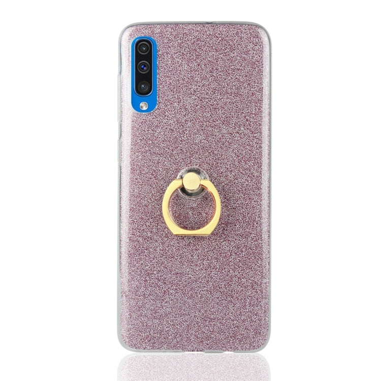 Glittery Powder Shockproof TPU Protective Case for Galaxy A70, with 360 Degree Rotation Ring Holder