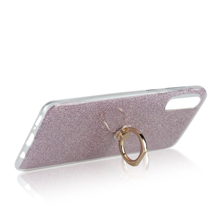 Glittery Powder Shockproof TPU Protective Case for Galaxy A70, with 360 Degree Rotation Ring Holder