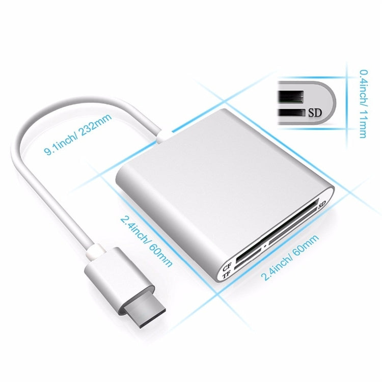 3 In 1 Multi-function Type-C / USB-C Card Reader, Support Micro SD / TF / CF