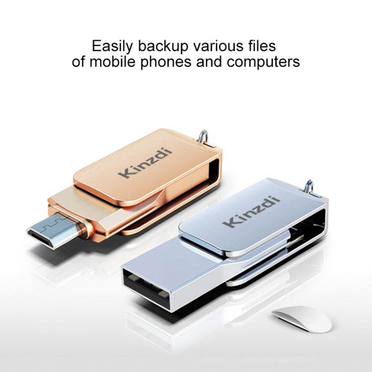 Kinzdi 64GB USB 2.0 Android Phone & Computer Dual-use Rotary Metal U Disk V8