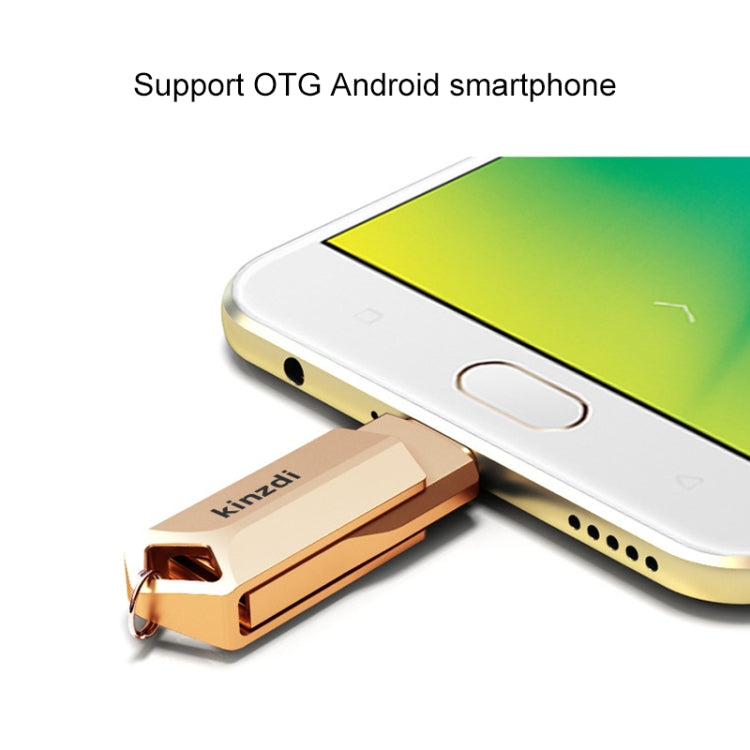 Kinzdi 128GB USB 2.0 Android Phone & Computer Dual-use Rotary Metal U Disk V9 (Rose Gold)