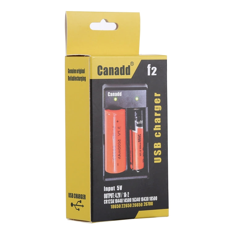 Canadd F2 Fast USB Dual Lithium Battery Charger for 3.7V Rechargeable Battery Li-Ion IMR 18650, 18490, 18350, 17670, 17500, 16340(RCR123), 14500, 10440