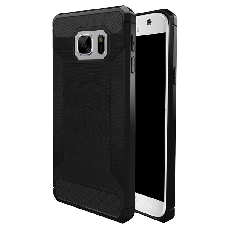 For Galaxy S7 Brushed Texture Carbon Fiber Anti-slip TPU Protective Cover Case