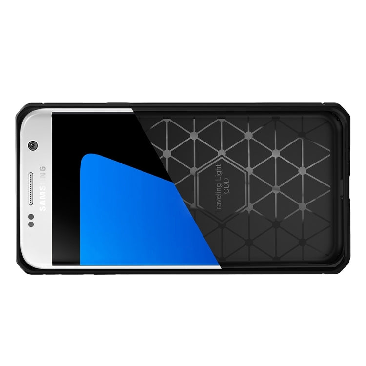 For Galaxy S7 Brushed Texture Carbon Fiber Anti-slip TPU Protective Cover Case