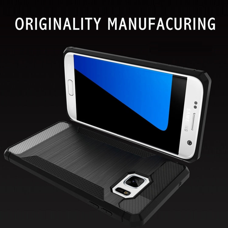 For Galaxy S7 Brushed Texture Carbon Fiber Anti-slip TPU Protective Cover Case
