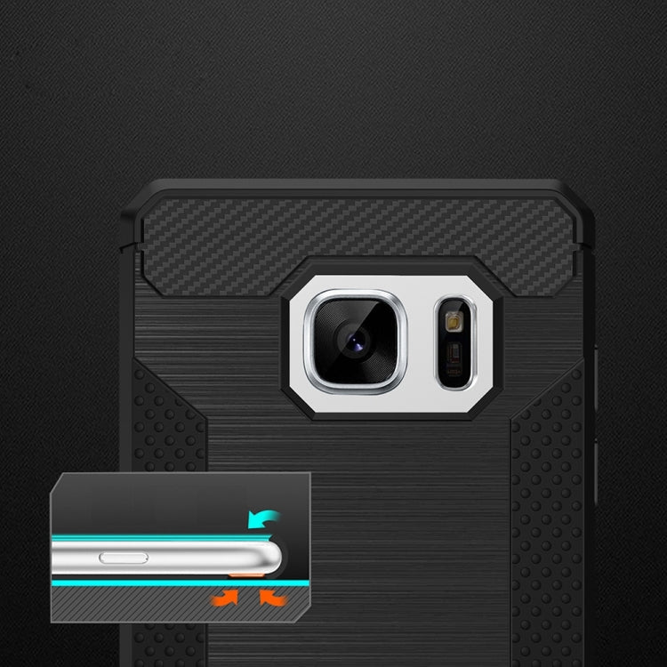 For Galaxy S7 Brushed Texture Carbon Fiber Anti-slip TPU Protective Cover Case