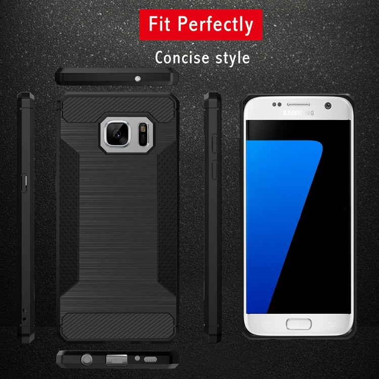 For Galaxy S7 Brushed Texture Carbon Fiber Anti-slip TPU Protective Cover Case