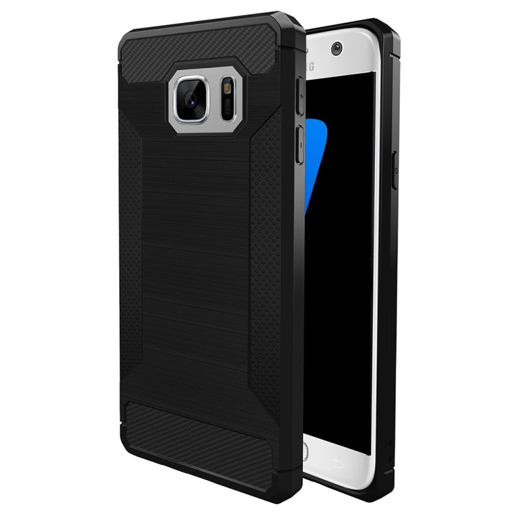 For Galaxy S7 Edge Brushed Texture Carbon Fiber Anti-slip TPU Protective Cover Case