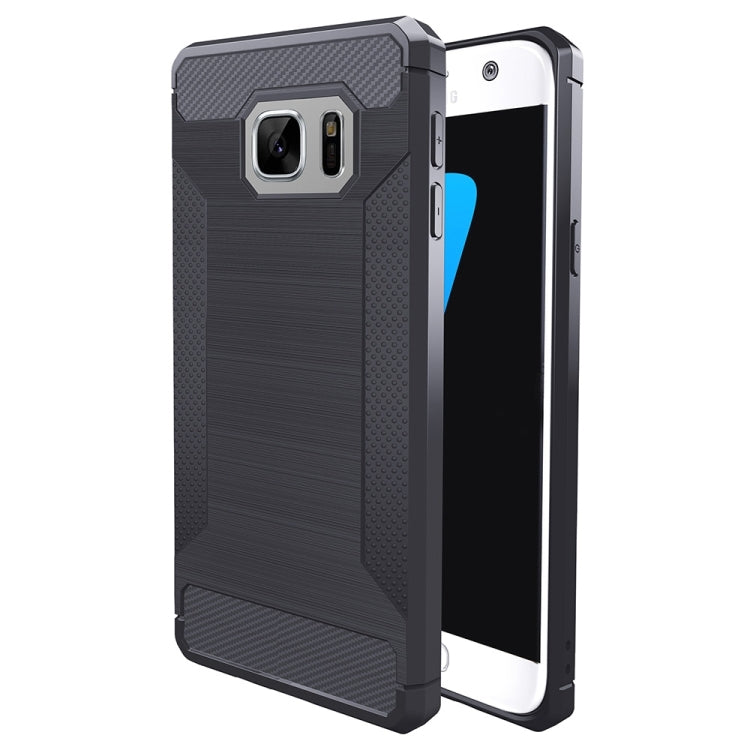 For Galaxy S7 Edge Brushed Texture Carbon Fiber Anti-slip TPU Protective Cover Case