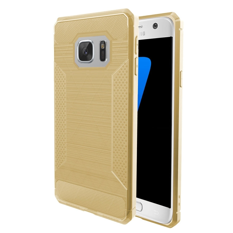 For Galaxy S7 Edge Brushed Texture Carbon Fiber Anti-slip TPU Protective Cover Case