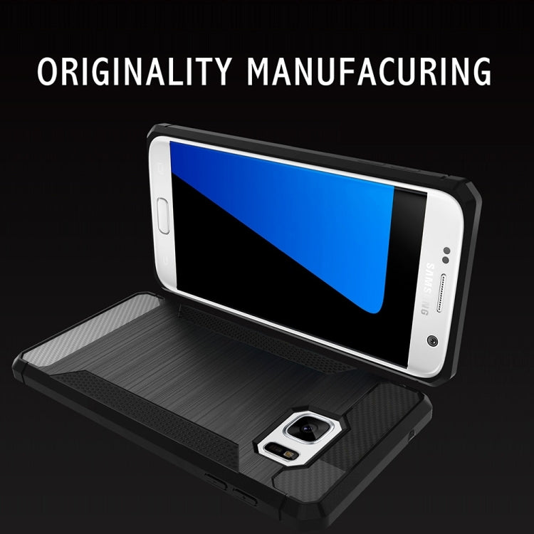 For Galaxy S7 Edge Brushed Texture Carbon Fiber Anti-slip TPU Protective Cover Case