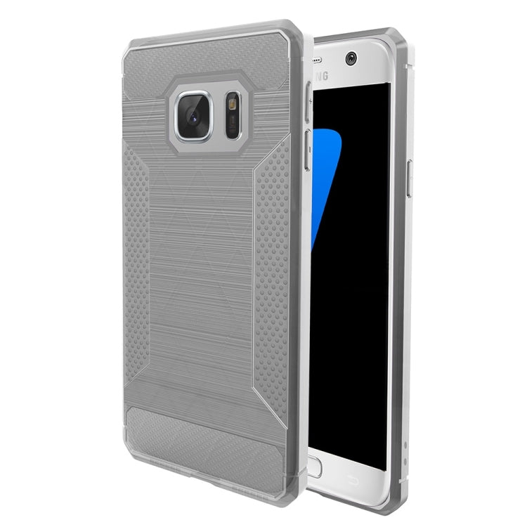 For Galaxy S7 Edge Brushed Texture Carbon Fiber Anti-slip TPU Protective Cover Case