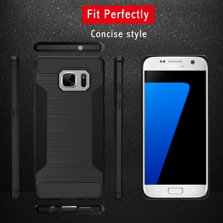 For Galaxy S7 Edge Brushed Texture Carbon Fiber Anti-slip TPU Protective Cover Case