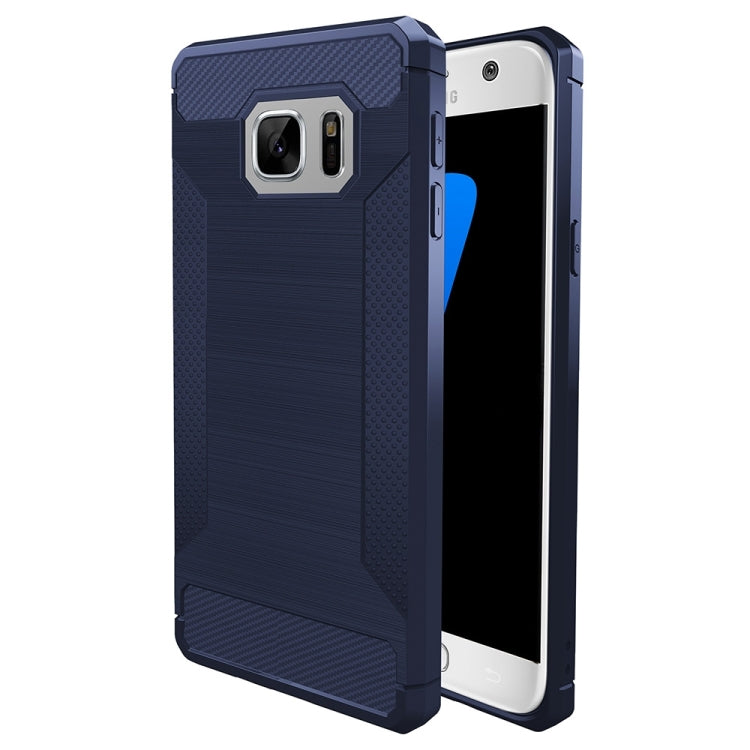 For Galaxy S7 Edge Brushed Texture Carbon Fiber Anti-slip TPU Protective Cover Case