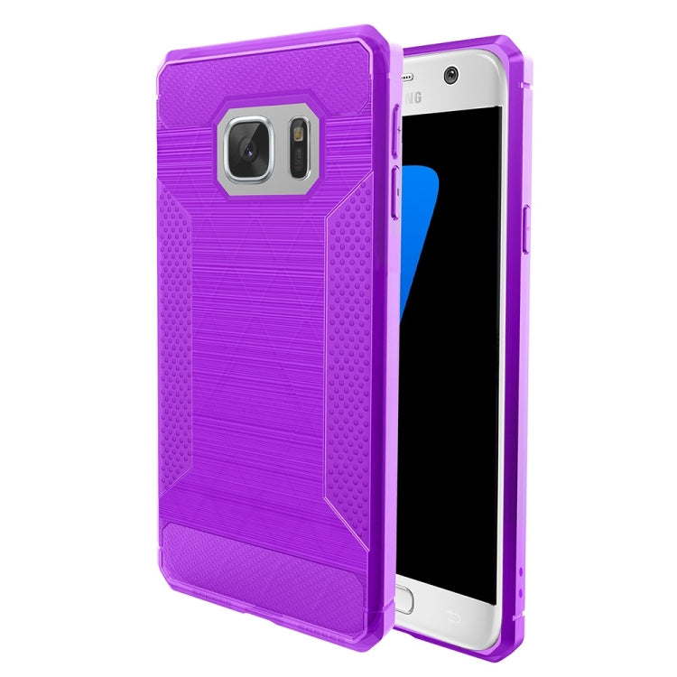 For Galaxy S7 Edge Brushed Texture Carbon Fiber Anti-slip TPU Protective Cover Case