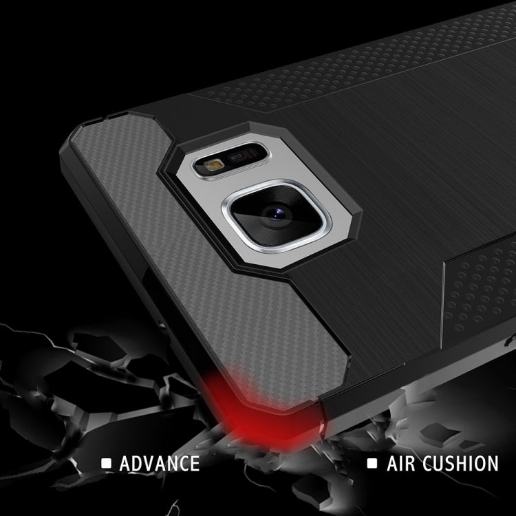 For Galaxy S7 Edge Brushed Texture Carbon Fiber Anti-slip TPU Protective Cover Case