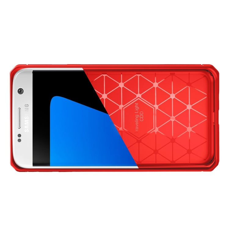 For Galaxy S7 Edge Brushed Texture Carbon Fiber Anti-slip TPU Protective Cover Case