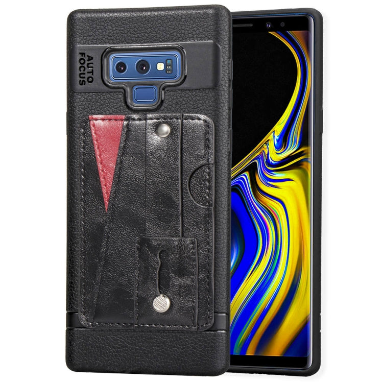Litchi Texture Full Coverage Shockproof  TPU Case for Galaxy Note9, with Card Slots  &  Holder