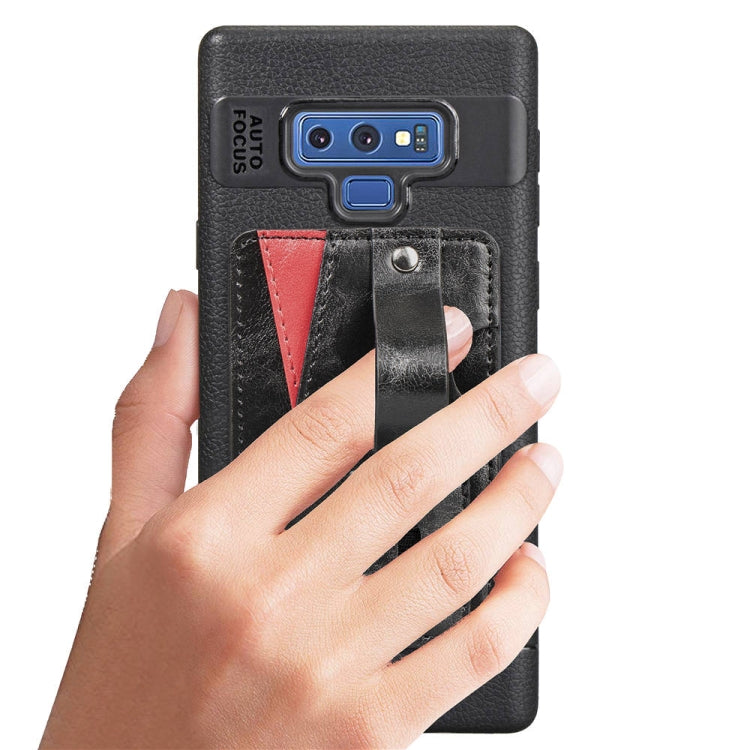Litchi Texture Full Coverage Shockproof  TPU Case for Galaxy Note9, with Card Slots  &  Holder