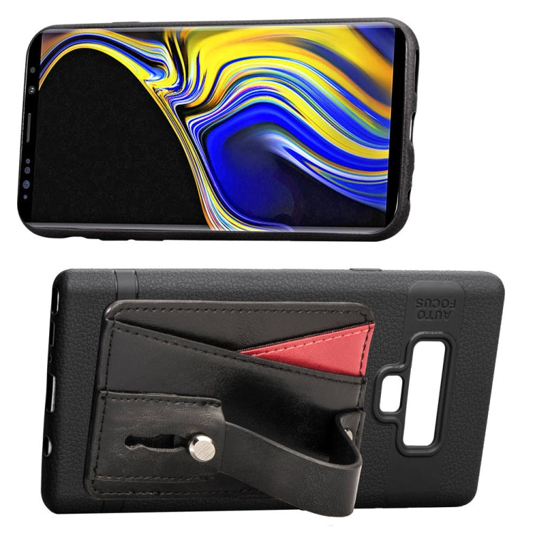 Litchi Texture Full Coverage Shockproof  TPU Case for Galaxy Note9, with Card Slots  &  Holder