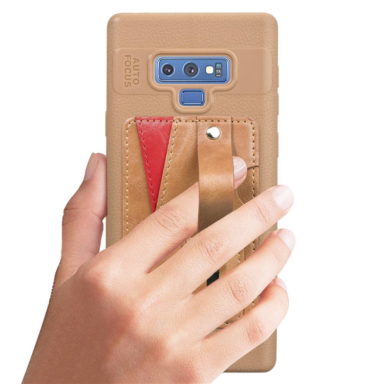 Litchi Texture Full Coverage Shockproof  TPU Case for Galaxy Note9, with Card Slots  &  Holder