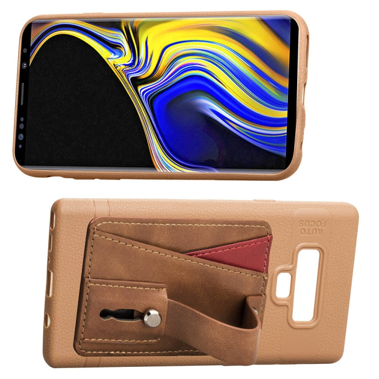 Litchi Texture Full Coverage Shockproof  TPU Case for Galaxy Note9, with Card Slots  &  Holder