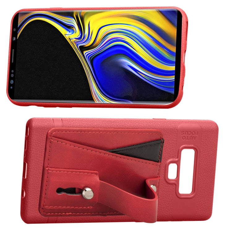 Litchi Texture Full Coverage Shockproof  TPU Case for Galaxy Note9, with Card Slots  &  Holder