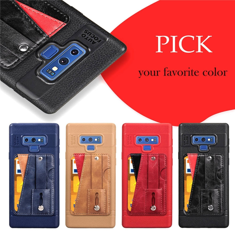 Litchi Texture Full Coverage Shockproof  TPU Case for Galaxy Note9, with Card Slots  &  Holder