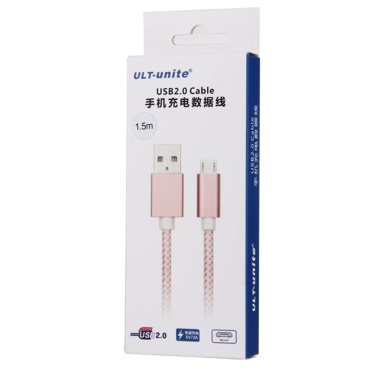 ULT-unite 1.5m Knit Texture USB 2.0 to Micro USB All-copper Wire Data Sync Charging Cable, For Samsung / Huawei / Xiaomi / Meizu / LG / HTC and Other Smartphones(Rose Gold)