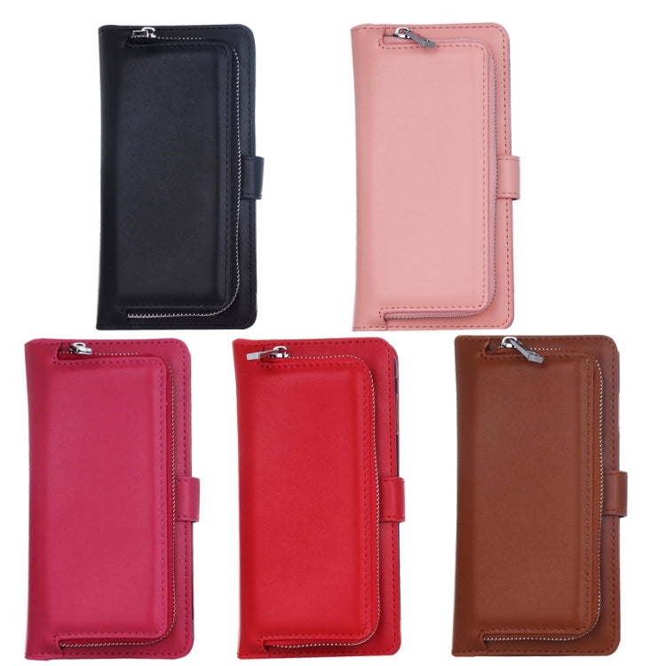For Galaxy S6 Plain Weave Texture Zipper Horizontal Flip Leather Case with Detachable Back Protective Case & Card Slots & Wallet