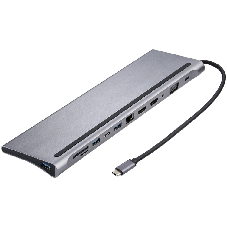 12 in 1 USB3.0 x 3 + HDMI x 2 + USB-C / Type-C Female x 2 + RJ45 + SD/TF + VGA + 3.5mm Audio Port to USB-C / Type-C Male Multi-function Adapter