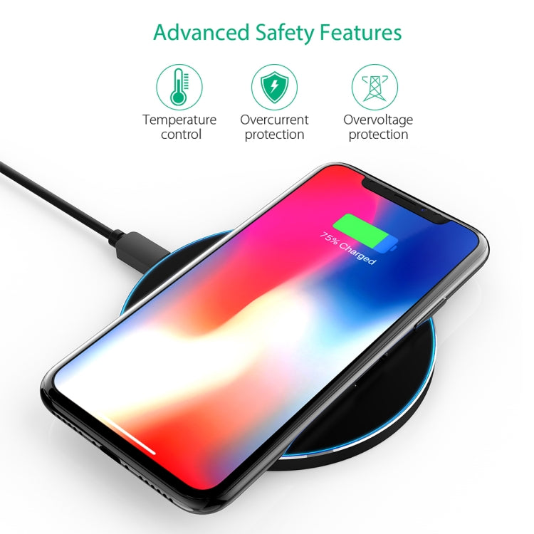 C1 5V 1-1.5A Output Qi Standard Ultra-thin Aluminum Alloy Fast Wireless Charger with LED Light,Support QI Standard Phone, For iPhone X & 8 & 8 Plus, Galaxy S8 & S8 +, Huawei, Xiaomi, LG, Nokia, Google and Other Smart Phones