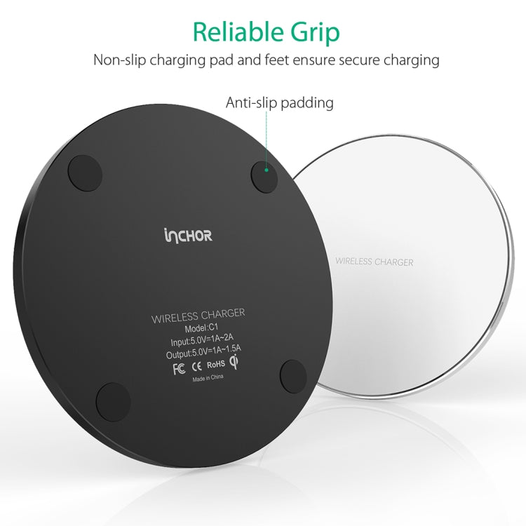 C1 5V 1-1.5A Output Qi Standard Ultra-thin Aluminum Alloy Fast Wireless Charger with LED Light,Support QI Standard Phone, For iPhone X & 8 & 8 Plus, Galaxy S8 & S8 +, Huawei, Xiaomi, LG, Nokia, Google and Other Smart Phones