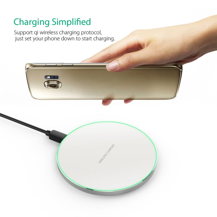 C1 5V 1-1.5A Output Qi Standard Ultra-thin Aluminum Alloy Fast Wireless Charger with LED Light,Support QI Standard Phone, For iPhone X & 8 & 8 Plus, Galaxy S8 & S8 +, Huawei, Xiaomi, LG, Nokia, Google and Other Smart Phones