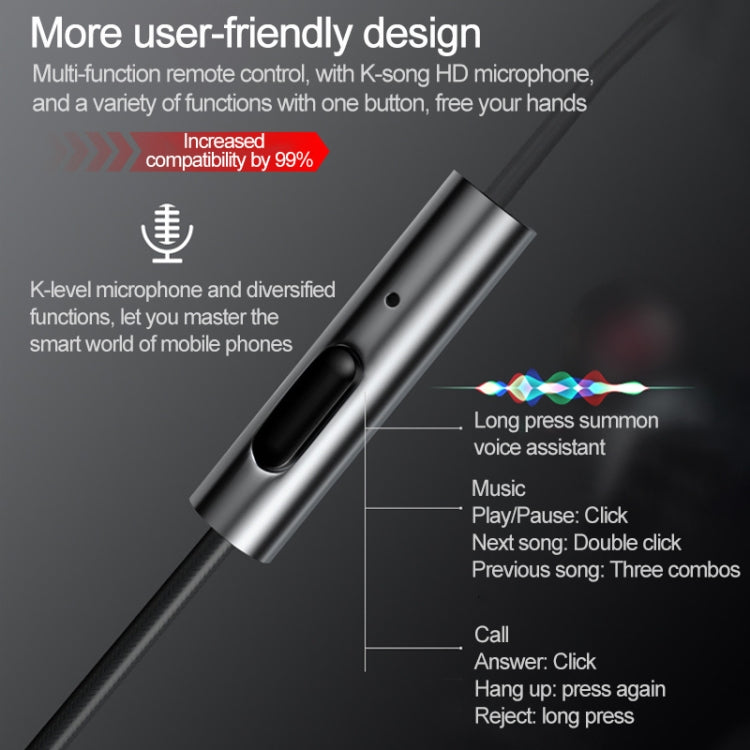 F2 1.2m Wired In Ear USB-C / Type-C Interface Metal HiFi Noise Reduction Earphones with Mic