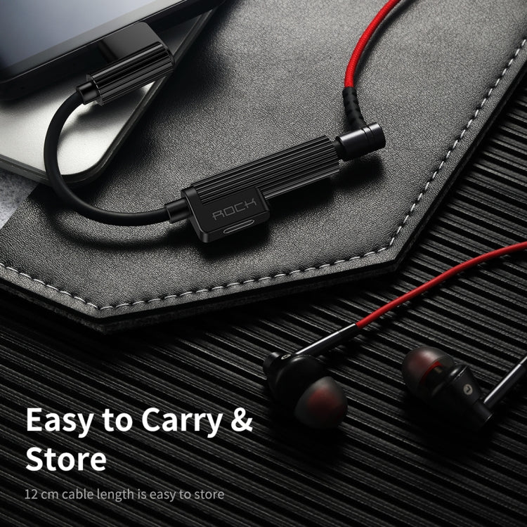 ROCK 2 in 1 USB-C / Type-C + 3.5 mm Female to Type-C Male L-shape Mini Portable Audio & Charging Adapter(Black)