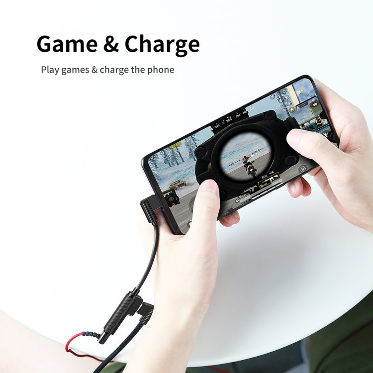 ROCK 2 in 1 USB-C / Type-C + 3.5 mm Female to Type-C Male L-shape Mini Portable Audio & Charging Adapter(Black)