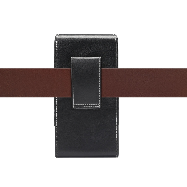 Men Lambskin Texture Multi-functional Universal Mobile Phone Waist Pack Leather Case for 6.3 Inch or Below Smartphones (Black)