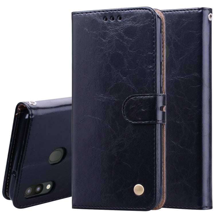 Business Style Oil Wax Texture Horizontal Flip Leather Case for Galaxy M20, with Holder & Card Slots & Wallet