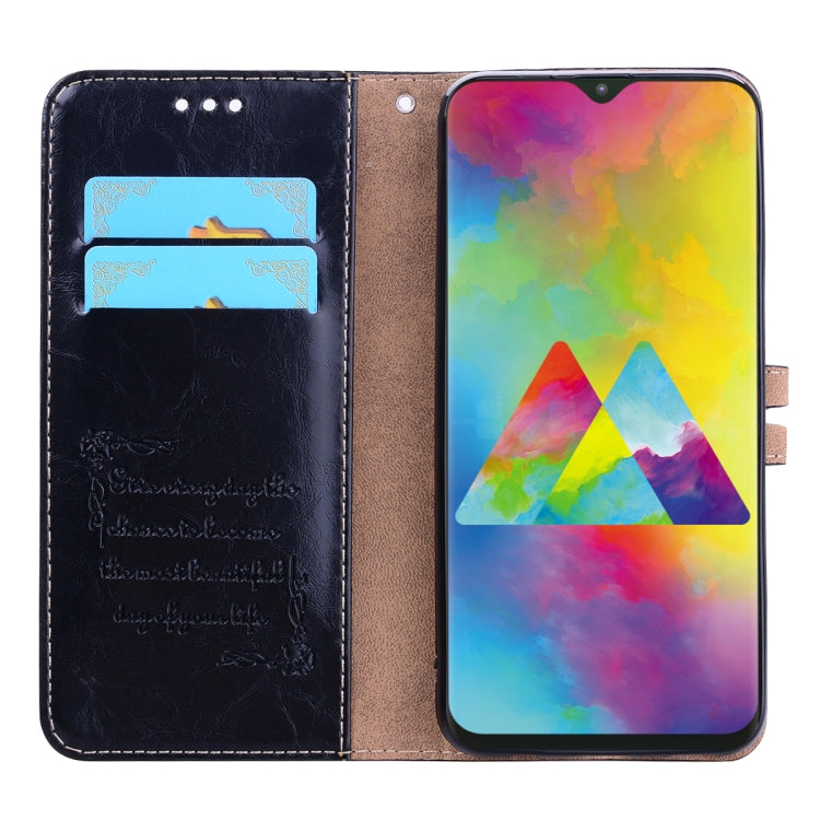 Business Style Oil Wax Texture Horizontal Flip Leather Case for Galaxy M20, with Holder & Card Slots & Wallet