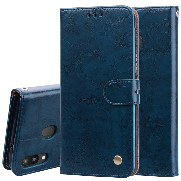 Business Style Oil Wax Texture Horizontal Flip Leather Case for Galaxy M20, with Holder & Card Slots & Wallet