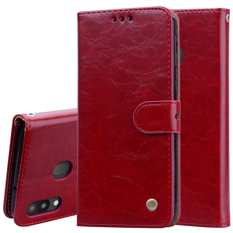 Business Style Oil Wax Texture Horizontal Flip Leather Case for Galaxy M20, with Holder & Card Slots & Wallet