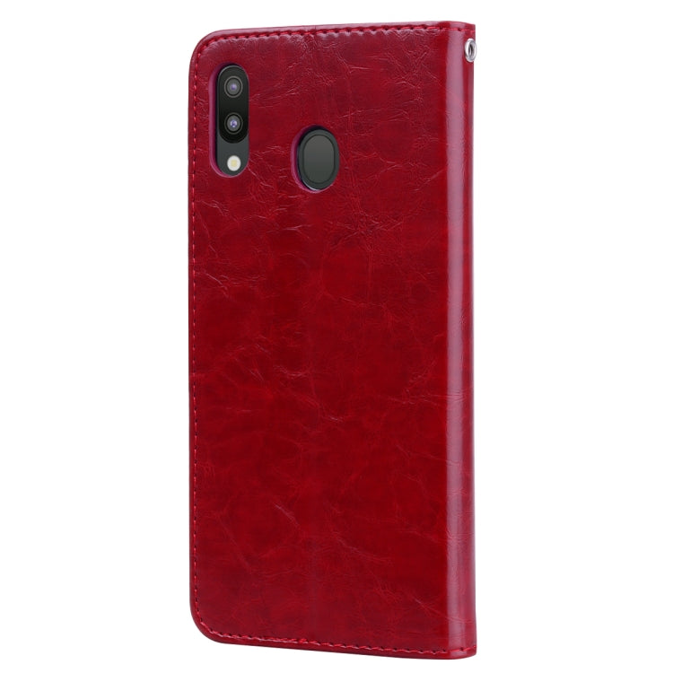 Business Style Oil Wax Texture Horizontal Flip Leather Case for Galaxy M20, with Holder & Card Slots & Wallet