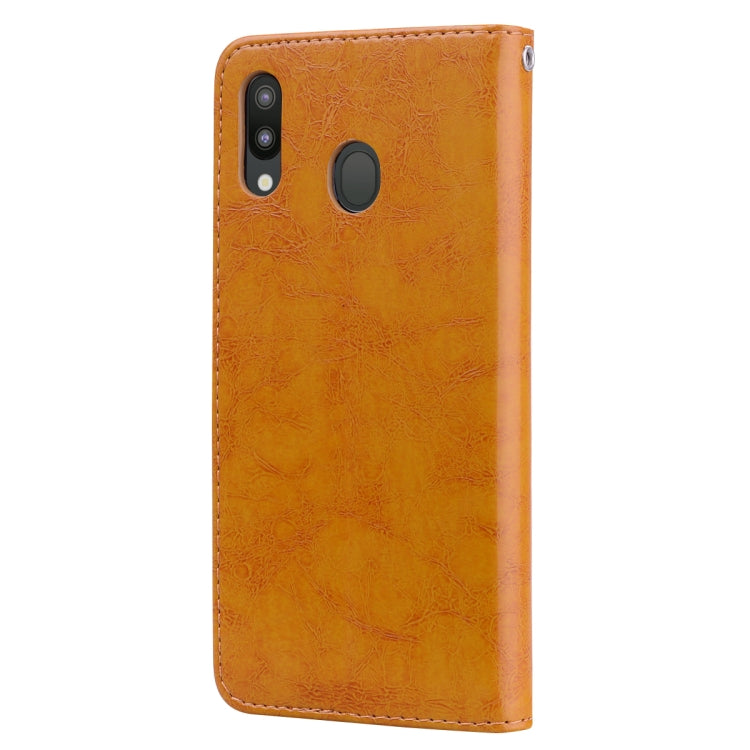 Business Style Oil Wax Texture Horizontal Flip Leather Case for Galaxy M20, with Holder & Card Slots & Wallet