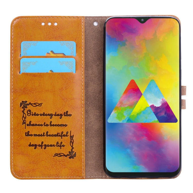 Business Style Oil Wax Texture Horizontal Flip Leather Case for Galaxy M20, with Holder & Card Slots & Wallet