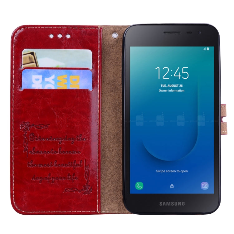 Business Style Oil Wax Texture Horizontal Flip Leather Case for Galaxy J2 Core, with Holder & Card Slots & Wallet