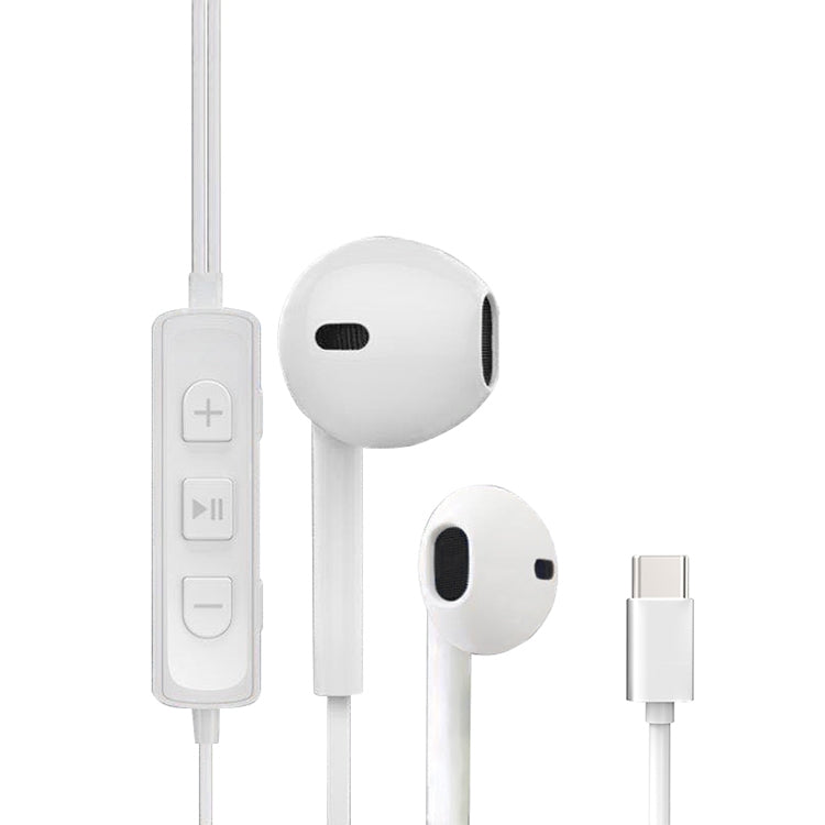 Type-C Interface In Ear Wired Earphone Live Sound Card Headset with Mic (White)