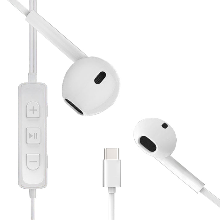 Type-C Interface In Ear Wired Earphone Live Sound Card Headset with Mic (White)