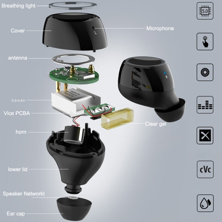 V6 Bluetooth Earphone TWS Wireless Headset Bluetooth 5.0 Handsfree Sport Earphones with Charging Box